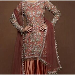 Ornate Floral Embroidered Salwar Suit in Rust